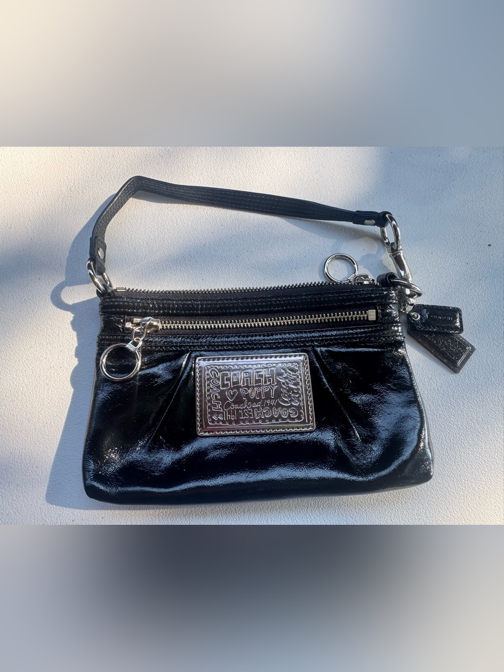 Coach Poppy Black Patent Leather Wristlet